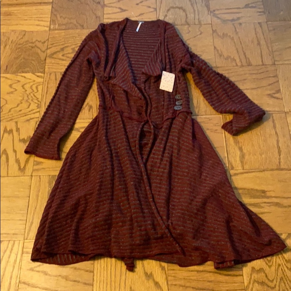 Red and gray stripped free people long cardigan